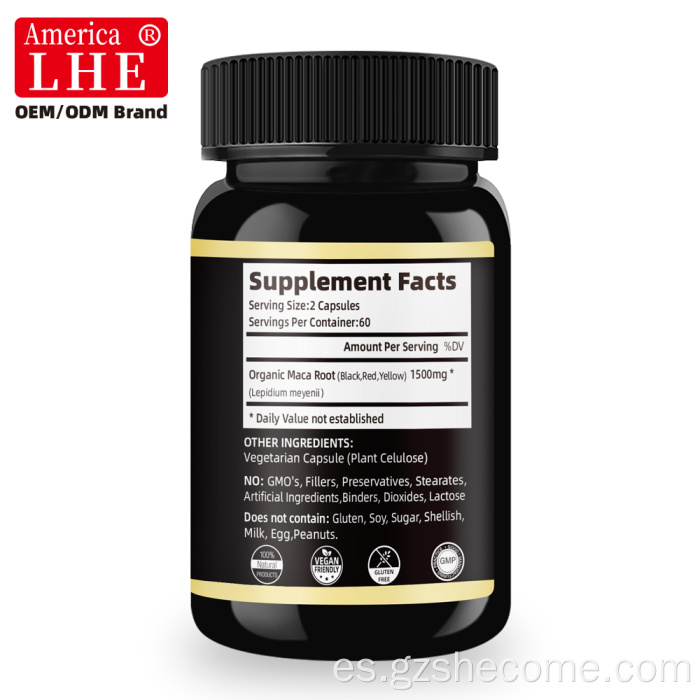 Suplemento de maca orgánico Mejora las cápsulas de raíz de maca de resistencia